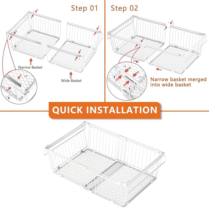 Large Freezer Organizer Bins，Upgraded Bottom Leak-Proof net，2 Pack， Expandable Stackable Chest Freezer Containers with Handle，for Fridge, Deep Freezer, Cabinet, Kitchen, Pantry (White-2Pack)