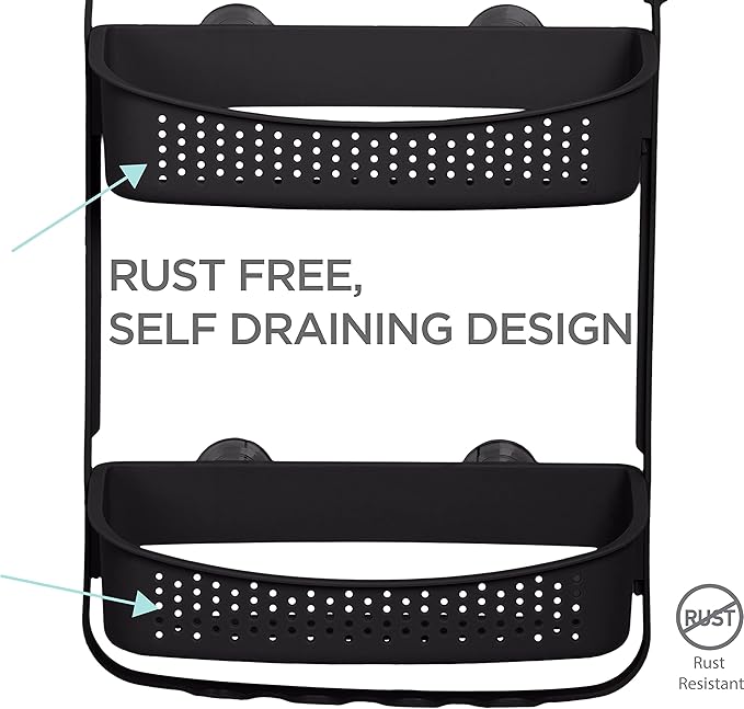 Bath Bliss 2 Way Convertible Bathroom Shower Caddy | Adjustable Mounting Arms | Loofah & Razor Hooks | Storage & Organization | Rust Resistant | Large and Small Bottles | Matte Black
