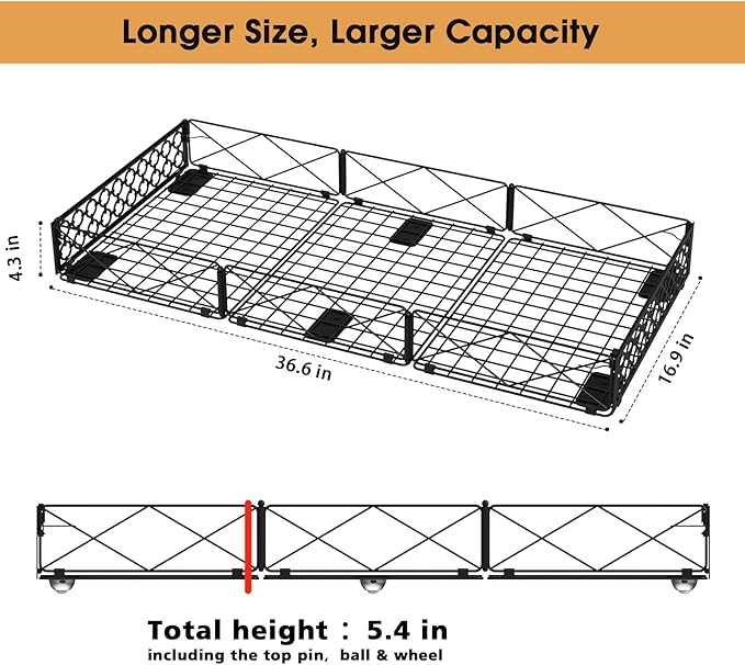 NADAMOO Large Under Bed Storage with Wheels, Low Profile Rolling Under Bed Storage Containersï¼Foldable Metal Under the Bed Organizer Bins for Bedroomï¼2 Packs