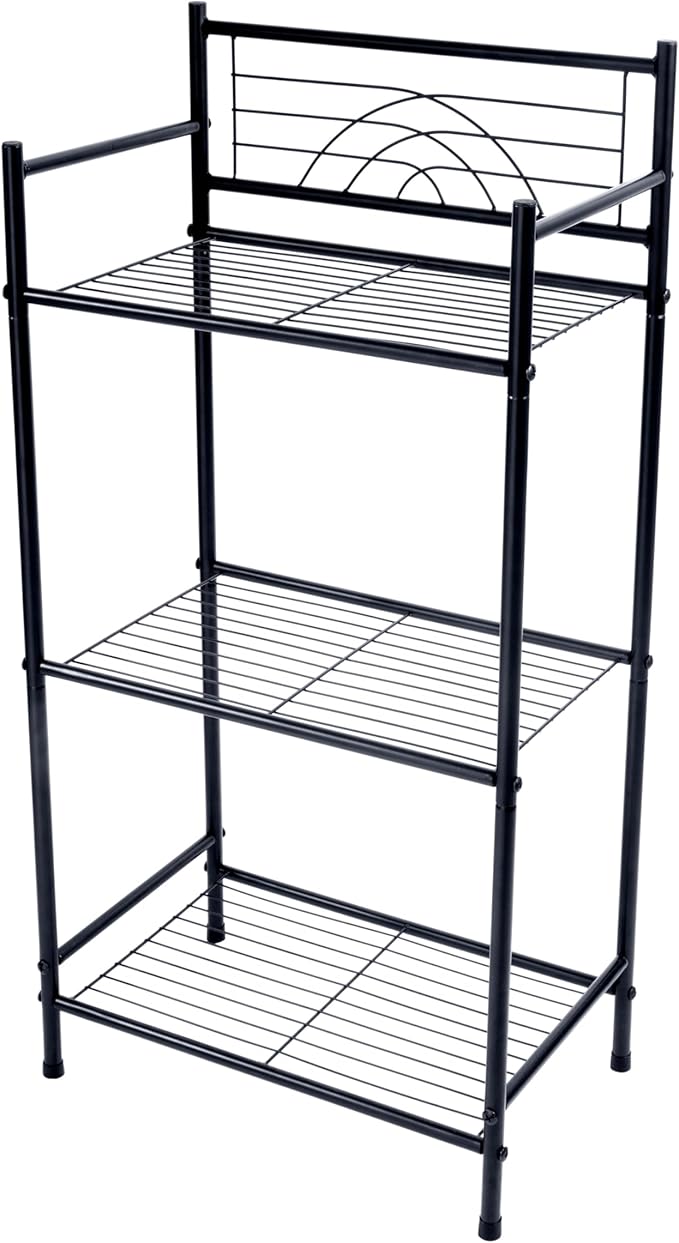 Bath Bliss 3 Tier Freestanding Bathroom Storage Shelf, Black Metal Organizer Rack | Rust Resistant Space Saving Bathroom Stand | Toilet Paper Towel Holder | Bathroom Organizer for Small Spaces