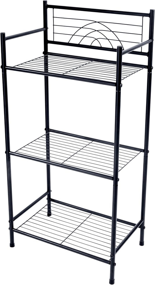 Bath Bliss 3 Tier Freestanding Bathroom Storage Shelf, Black Metal Organizer Rack | Rust Resistant Space Saving Bathroom Stand | Toilet Paper Towel Holder | Bathroom Organizer for Small Spaces