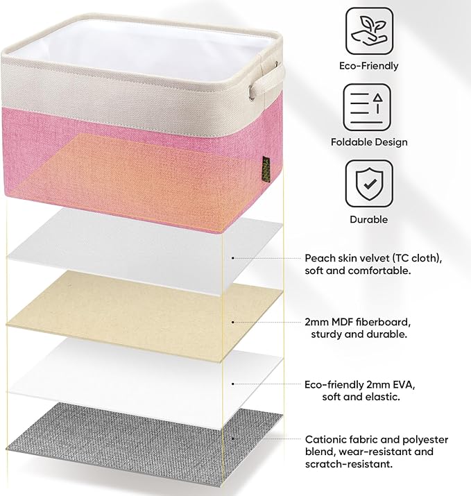 BALEINE 1 Pack Fabric Closet Storage Bins for Shelves, Linen Closet Organizers and Storage, Decorative Baskets for Organizing, Shelf, Clothes, Home, Office (Pink, 12"x8"x8")