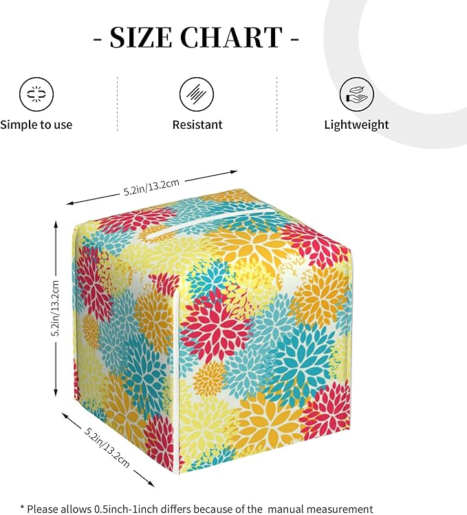 Chrysanthemum Flower Tissue Box Cover Leather Tissue Box Holder Square Facial Paper Organizer Dispenser for Bathroom Kitchen Bedroom Vanity Countertop Night Stands