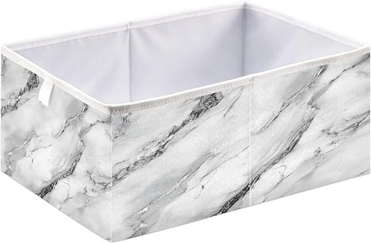 White Marble with A Hint of Black Pattern Closet Organizers Storage Cubes Storage Bins Shelf Baskets Containers for Home Room Office,Rectangle
