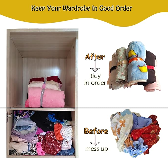 XIWUMOER,100Pcs Elastic Band with Button & Buttonholes, Stretchable, Adjustable Roll-up Clothes Storage Band, Lazy Folding Storage Strap,Clothes Organization System for Bed Sheet,Bath Tower