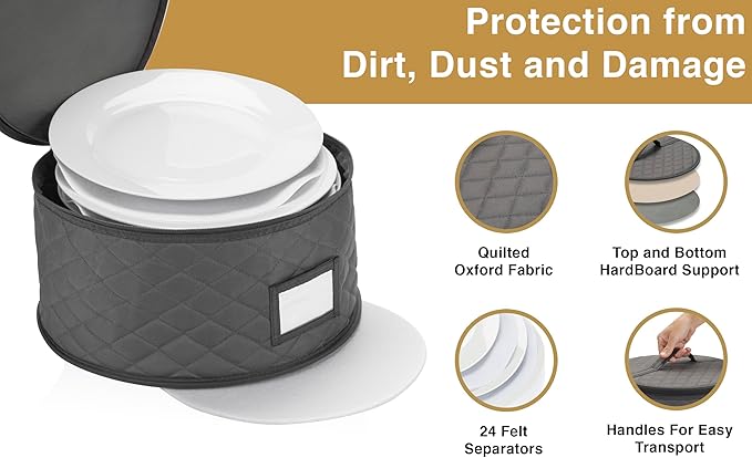 2 Pack 10" Salad Plate Quilted Cases - China Storage Container - Stackable With Padded Interior to Store your Dinnerware Dishes - Great for Luncheon Plates and Pasta Bowls