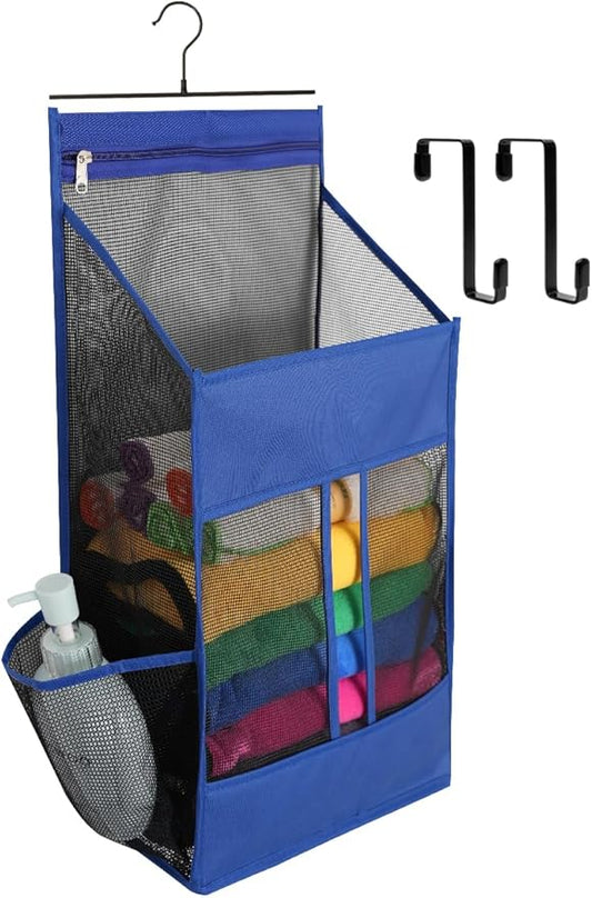 ALYER Hanging Plastic Grocery Bag Holder and Dispenser,Mesh Over the Cabinet Door Organizer with Easy-Access Openings for Kitchen Towel,Bras,Laundry,Installation Free (Blue, 21.7"H * 11.8"W * 5.9"D)