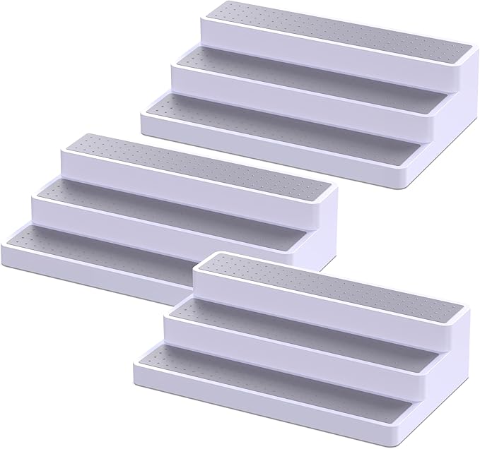 YAN & HIN 3-Tier Spice Rack Organizer for Cabinet, 3 Pack Shelf Organizer with Non-Slip Surface, Kitchen Cabinet & Pantry Storage for Spices, Cans & Bottles
