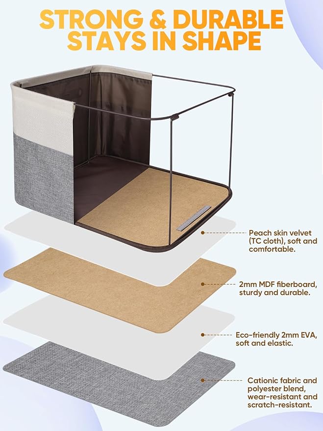 BALEINE 3 Pack Fabric Closet Storage Bins for Shelves, Linen Closet Organizers and Storage, Decorative Baskets for Organizing, Shelf, Clothes, Home, Office (Grey, 12"x8"x8")