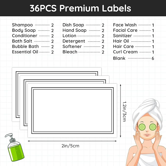 Segbeauty Self-Adhesive Waterproof Labels, 36-Pack Bathroom & Laundry Labels, Removable, DIY Blank Stickers for Plastic, Glass, Travel Bottles & Jars