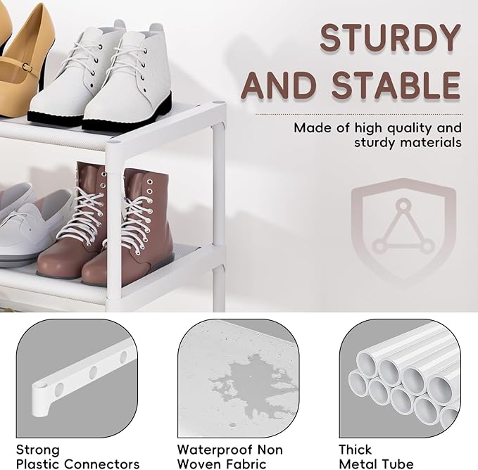 Extra Long Shoe Rack 4 Tier Shoe Storage Organizer with 2 Hooks, Wide Stackable Shoe Organizer Racks for Closet Entryway,Shoe Shelf Stand Sturdy Durable Shoes Holder Up to 26Pairs, White