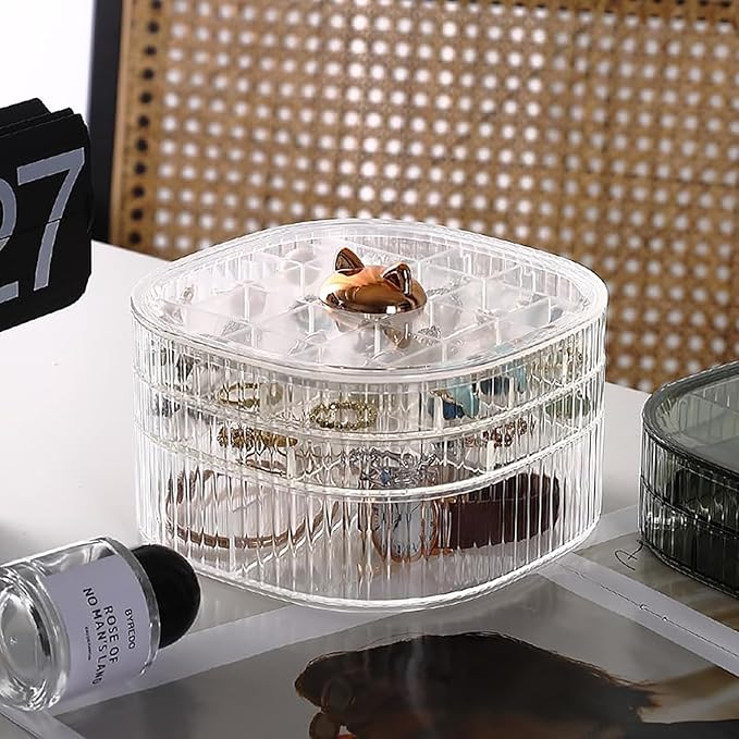 Jewelry Box, 3-Layer Acrylic Jewelry Organizer with Cat Shape Handle, Clear Jewelry Boxes for Women Girls, Make up Organizer, Jewelry Storage Holder (Clear, Cat)