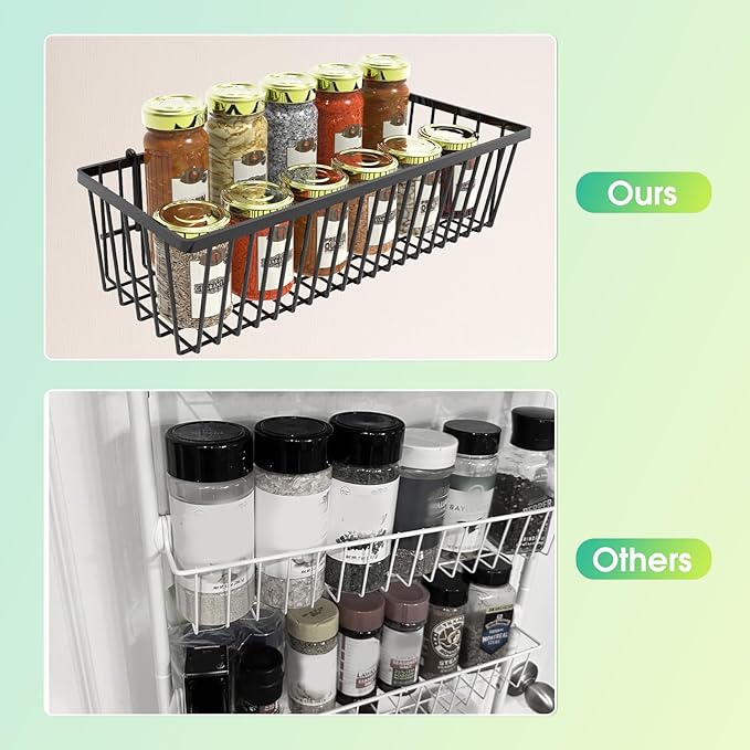 Over The Door Pantry Organizer, Pantry Organization and Storage, 8-Tier Deep Baskets Hanging Heavy-Duty Metal, Wall Spice Rack Seasoning Shelves for Home & Kitchen, Laundry Room Bathroom, Black