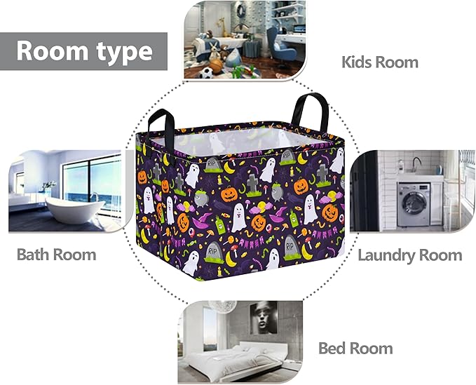 Rec Halloween Ghost Storage Basket Box Hamper Collapsible Organizer Bin Gift Shelf Baskets for Home and Kitchen Storage