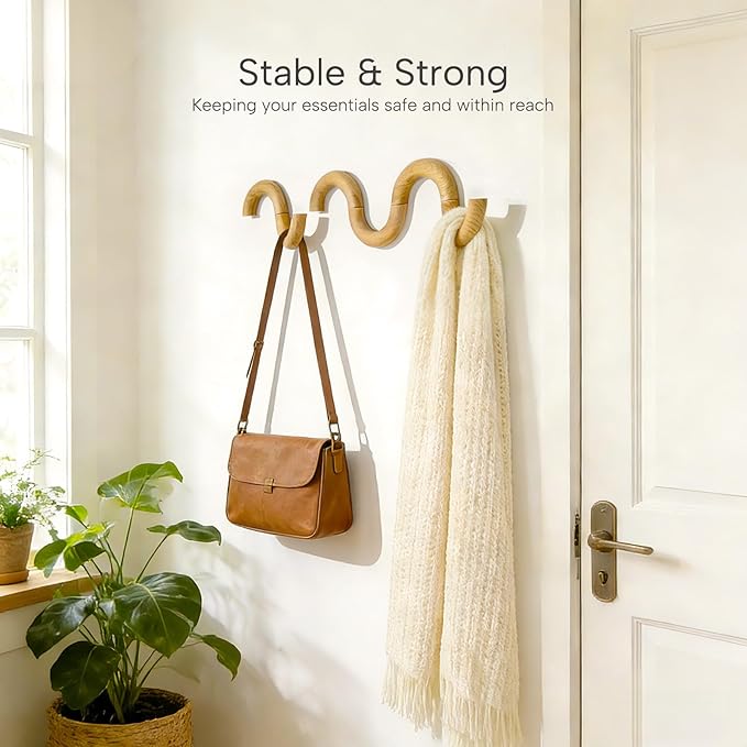 3Pack Coat Hooks Wall Mount for Hanging,Rotatable Wooden Wall Hooks Modern Hat Rack Key Holder Entryway Organizer Clothes Hanger Home Decor for Bedroom Kitchen Hallway Bathroom