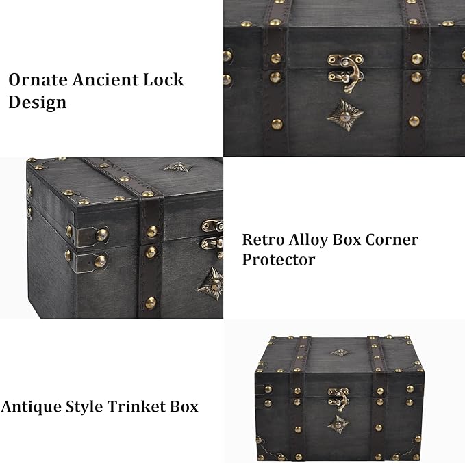 POWER UNICO FLOWER Vintage Treasure Lock Storage Box â Handmade Wooden Decorative Chest, Perfect Keepsake Box for Home DÃ©cor, Jewelry, Trinkets and Gift Storage (301-Combo2)