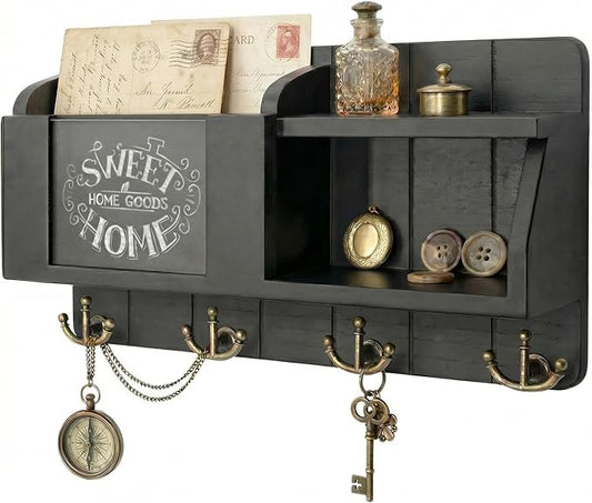 Rebee Vision Modern Key Holder for Wall - Mail Organizer Wall Mount with Chalkboard & Sayings - Home Decor for Entryway