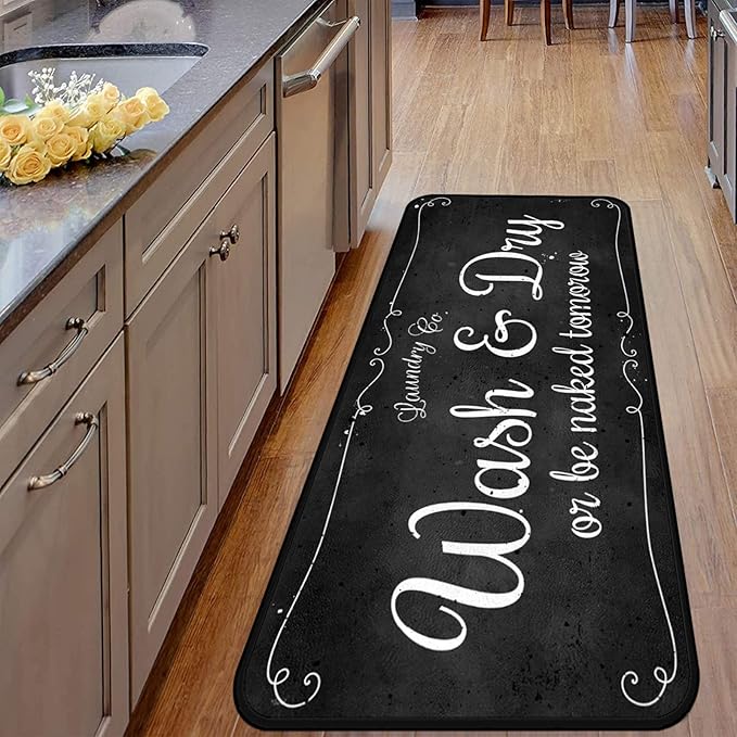 Laundry Room Long Rug Area Rug Non-Slip Floor Mat Waterproof Farmhouse Carpet for Kitchen 72" x 24"(Black-2)