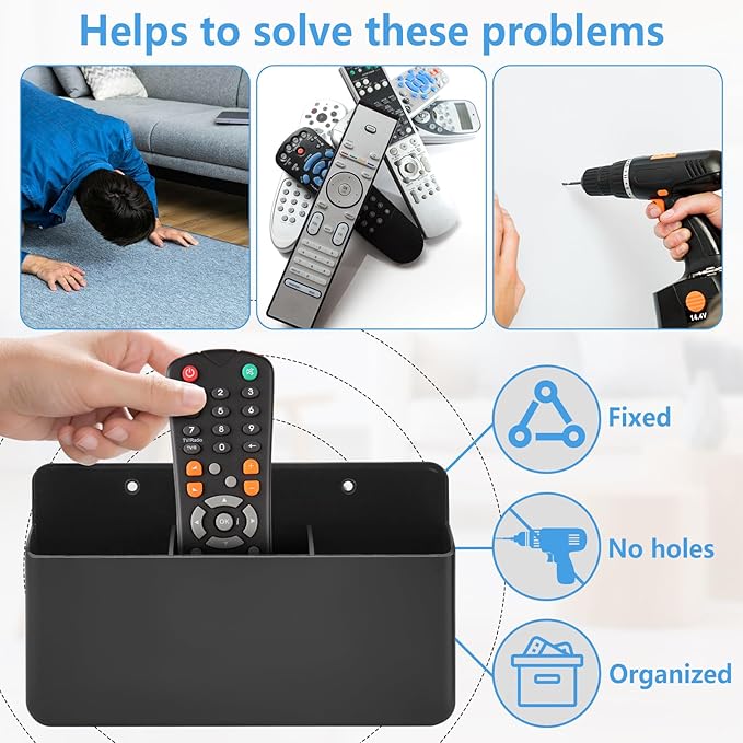 3 Pack Remote Control Holder Wall Mount, 2Pcs Small Remote Holder and 3 Slot Adhesive Wall Remote Holder, Tv Wall Remote Control Holder Pen Holder for Couch Bed Storage (Black)