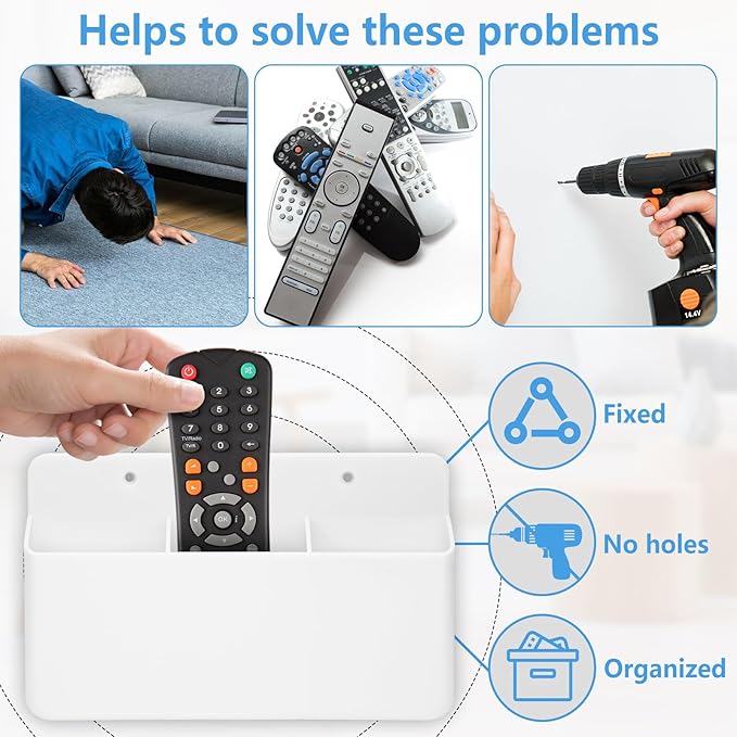 3 Pack Remote Control Holder Wall Mount, 2Pcs Small Remote Holder and 3 Slot Adhesive Wall Remote Holder, Tv Wall Remote Control Holder Pen Holder for Couch Bed Storage (White)