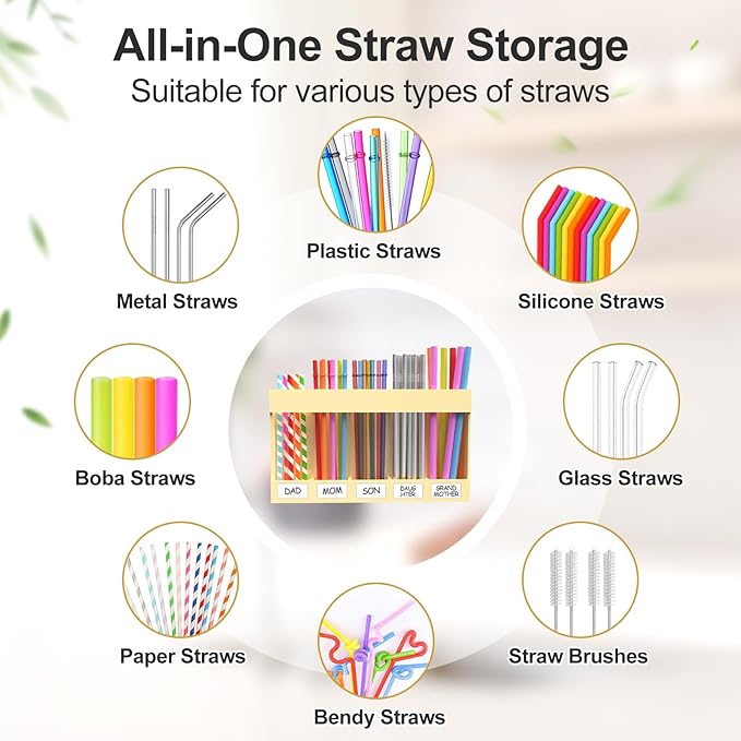 2 Pack 9.5” Large Acrylic Straw Holder for Cabinet Door with Detachable Ultra Sticky Adhesive Squares and Stickers, 2026 Reusable Straws Organizer Storage Dispenser for Kitchen Counter Cupboard