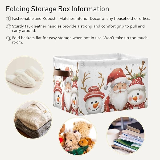 Christmas Snowman Storage Basket,Large Storage Bin Fabric Collapsible Organizer Bag with Handles 15x11x9.5 inch