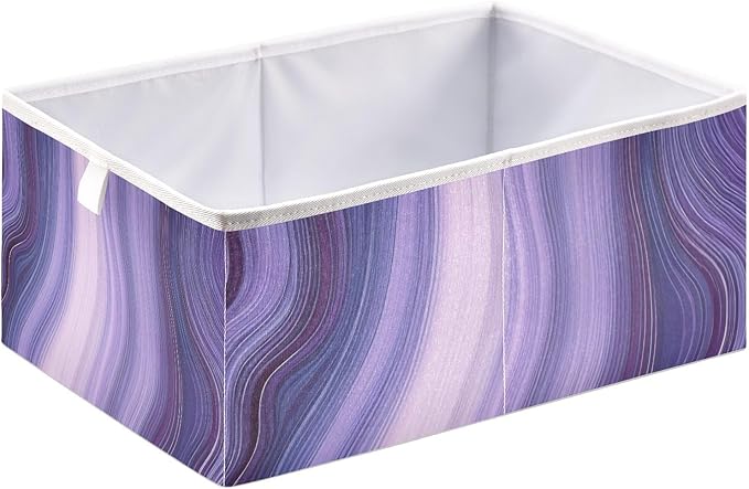 Blueangle Purple Marble Rectangle Storage Bin, 15.8 x 10.6 x 7 in, Large Collapsible Organizer Storage Basket for Home Décor