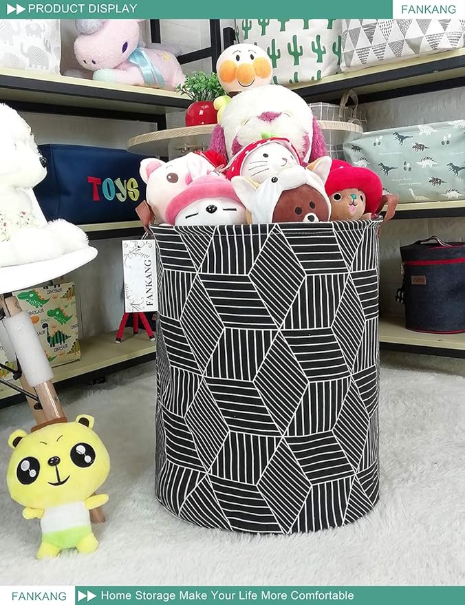 FANKANG Storage Basket, Nursery Hamper Canvas Laundry Basket Foldable with Waterproof PE Coating Large Storage Baskets for Kids Boys and Girls, Office, Bedroom, Clothes,Toysï¼Black Magic cubeï¼