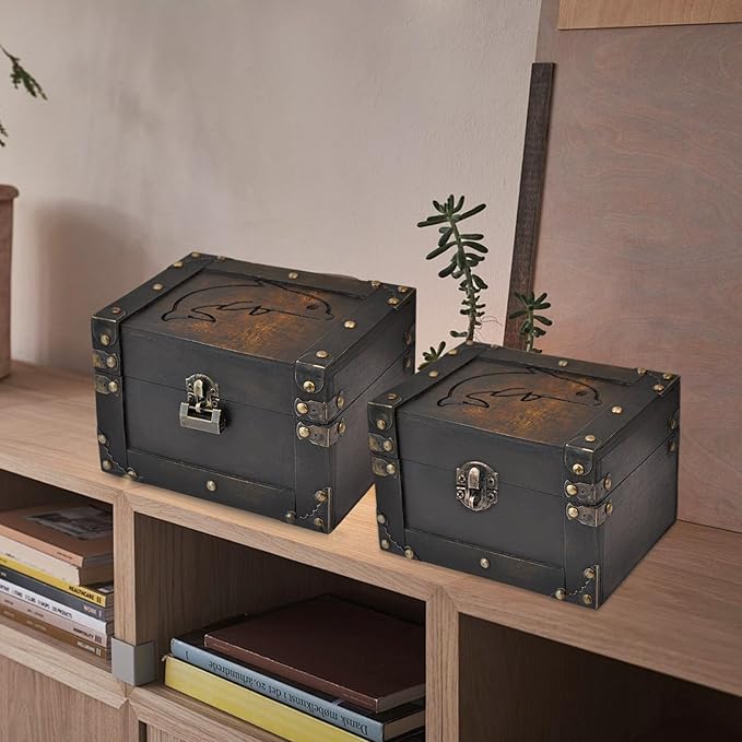 POWER UNICO FLOWER Vintage Treasure Lock Storage Box â Handmade Wooden Decorative Chest, Perfect Keepsake Box for Home DÃ©cor, Jewelry, Trinkets and Gift Storage (332)