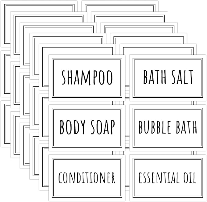 Segbeauty 36PCS Bathroom Labels - White, Self-adhesive Waterproof Labels for Bottles, Removable Soap Dispenser Stickers for Organizing Shampoo, Conditioner, Body Soap, Bath Salt, Home, Travel