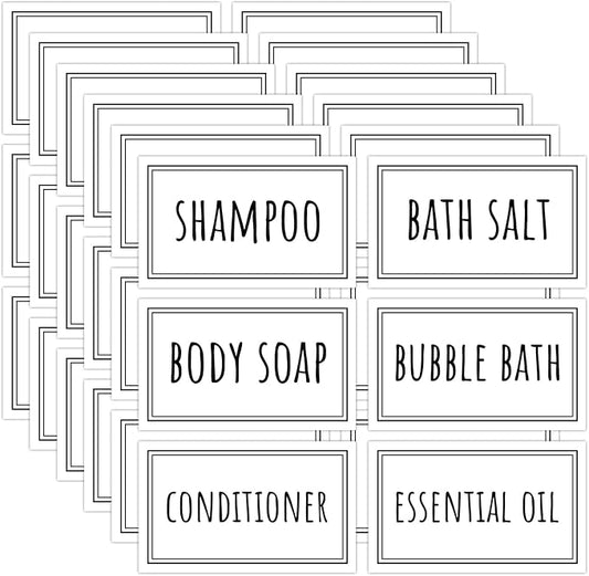 Segbeauty 36PCS Bathroom Labels - White, Self-adhesive Waterproof Labels for Bottles, Removable Soap Dispenser Stickers for Organizing Shampoo, Conditioner, Body Soap, Bath Salt, Home, Travel