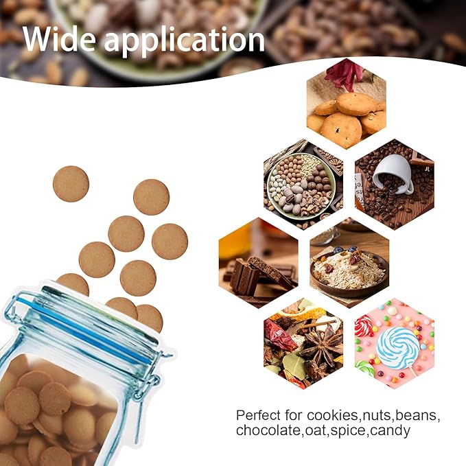 Enkrio 36 Pack Mason Jar Zipper Bags, Reusable Airtight Seal Food Bag Leakproof Nuts Candy Cookies Bag for Travel Camping