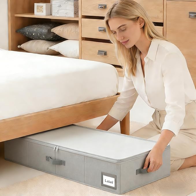 Cupic Cupid Under Bed Storage Containers, Foldable Organizer with Lid for Bedroom, Underbed Storage Box for Blankets, Clothes, Shoes, 2 Pack, Grey