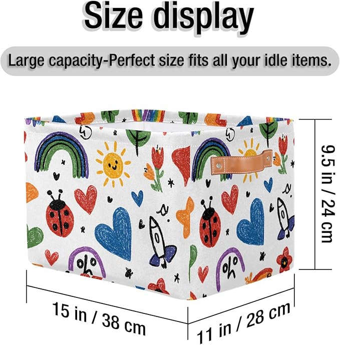 Cute Storage Bins for Organization, Canvas Book Storage Bins Handles, Bedroom Shelves Decorative Baskets for Organizing, Fabric Cube Bin Classroom Dorm Closet Organizer Box (Colorful Graffiti)