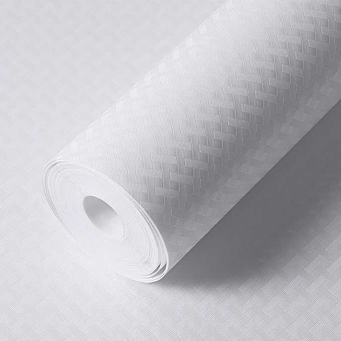 Shelf Liners for Kitchen Cabinets Refrigerator Liners Waterproof & Oil-Proof Kitchen Cupboard Liner Non-Slip Drawer Mats EVA Non Adhesive Fridge Liner for Shelves-White 11.8 x 59 Inches
