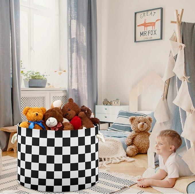 visesunny Storage Basket Black White Cube Modern Nursery Hamper Canvas Fabric Toy Storage Organizer Bin Storage Box Laundry Basket for Kid Rooms,Playroom,Shelves,Toy Basket