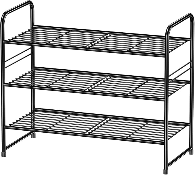 Shoe Organizer for Closet, Shoe Shelf Rack Metal 3 Tier with Stackable & Heavy Duty, Black