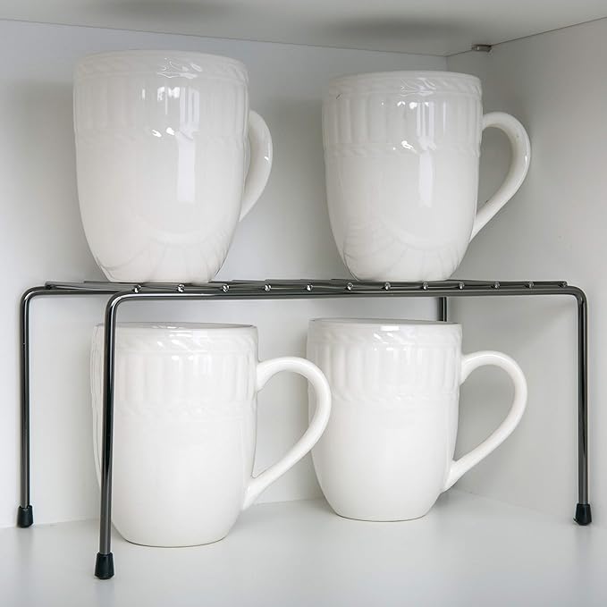 Kitchen Details Helper Shelf Organizer | Free Standing | Cabinet & Countertop Organizer | Dishes | Cups | Bowls | Small | Onyx