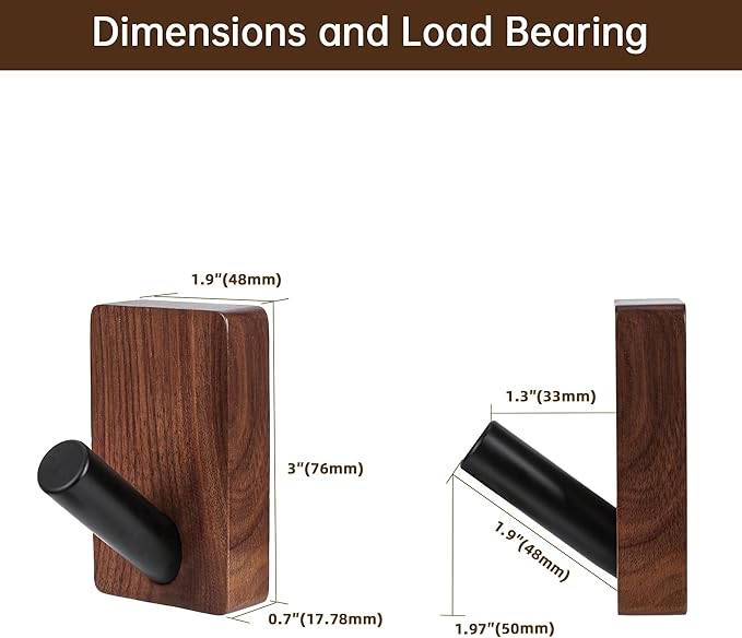 4 Pack Wooden Wall Hooks, Adhesive and Screw Mounted for Heavy Duty, Boho Decorative Coat Hooks for Towel, Clothes, Blanket, Hat, Entryway, Nursery Door