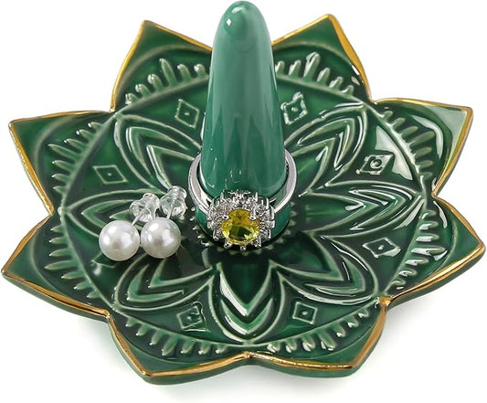 Ceramic Ring Holder for Jewelry,Green Mandala Ring Dish Jewelry Dish Jewelry Holder,Room Decor,Engagement Wedding Birthday Gifts for Couples Women