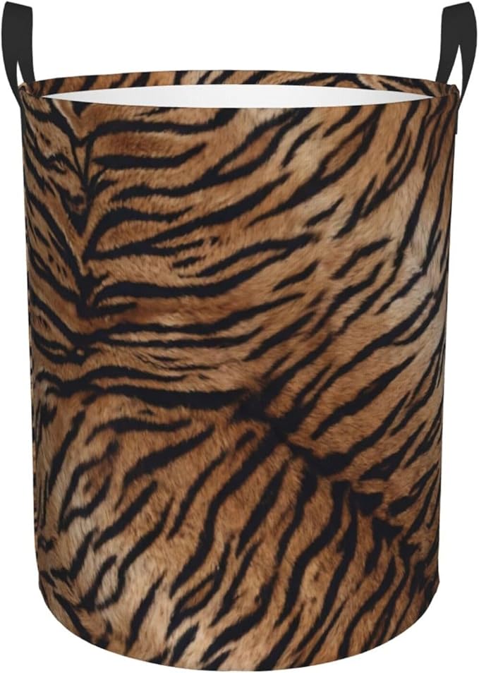 Tiger Texture Round Laundry Hamper Natural Animal Skin Print Storage Basket Toys Clothes Organizer Bin For Home Bathroom Bedroom Dorm Nursery, 62l