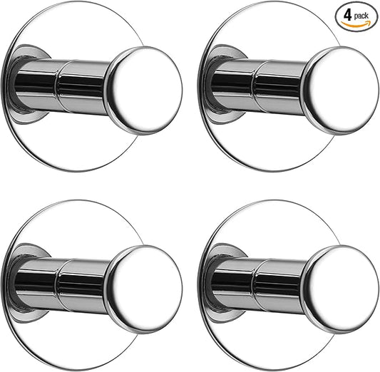 SAYAYO Self Adhesive Hooks for Hanging, Chrome Towel Hook for Bathrooms Coat Hooks Wall Mount, Stick on Hook SUS304 Stainless Steel, 4pcs