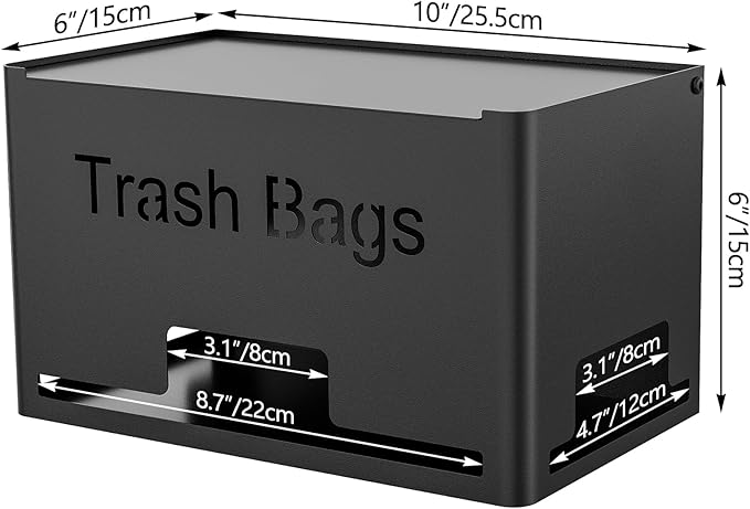 Large Trash Bag Holder Dispenser, Metal Garbage Bag Dispenser Roll Holder, Kitchen Trash Storage Organizer for Under Sink, Wall Mounted or Freestanding, Black