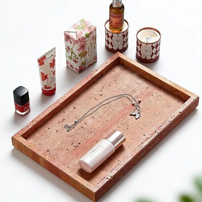 Natural Marble Tray, Stone Tray for Bedroom/Bathroom/Kitchen/Vanity Countertop, Jewelry Tray for Rings Earrings Necklace Bracelet Watch, Room Decor Aesthetic