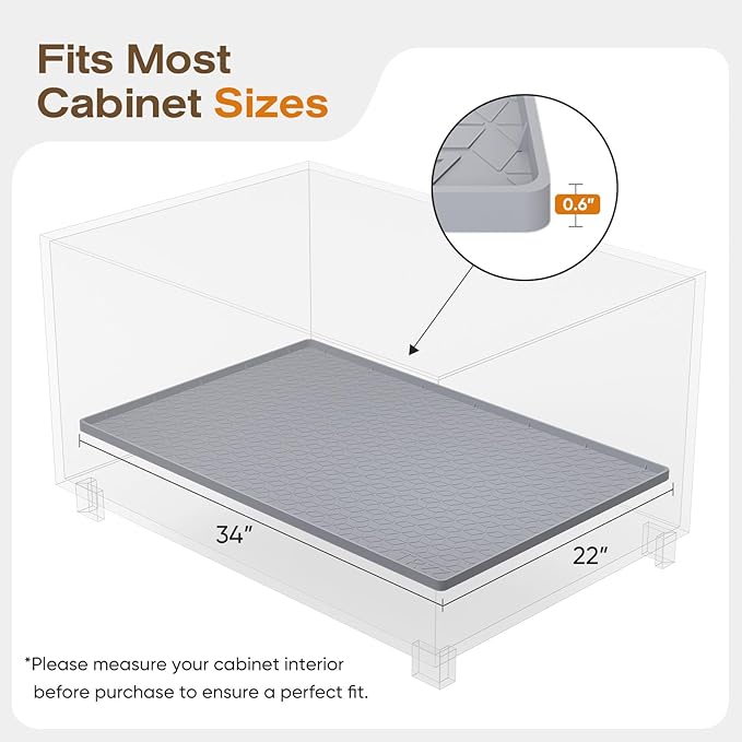 TRZZ Silicone Waterproof Under Sink Mat 34" x 22", Drip Tray and Cabinet Liner for Kitchen and Bathroom, Prevents Water Damage and Organizes Cabinets (Black)