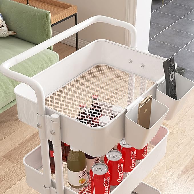 BOMKEE Hanging Cup Holder, 6 Pack Space Saving Utility Cart Rolling Cart Accessories Hanging Storage Basket Pencil Holder Makeup Organizers Storage Accessories, White