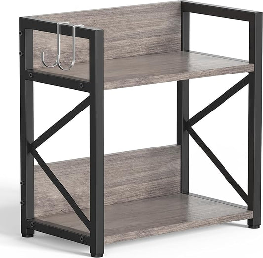 Spice-Rack-Organizer-Shelf for Kitchen Counter, 2 Tiers Coffee Bar Station Organizer for Countertop，Space Saving Desk Shelving Riser Unit (Grey, Medium)