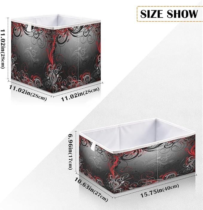 Blueangle Black Red Floral Cube Storage Bin, 11 x 11 x 11 in, Large Collapsible Organizer Storage Basket for Home Décor