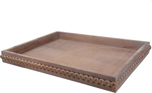 Wood Decorative Tray, Distressed Outdoor Serving Tray with Wooden Bead for Ottoman, Coffee Table, Entertaining, Home Decor, Rectangular 15.7â*11.8â*1.57â (Retro Brown)