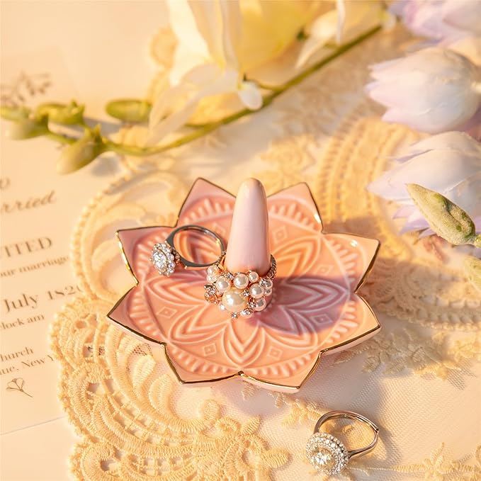 Ceramic Ring Holder for Jewelry,Pink Mandala Ring Dish Jewelry Dish Jewelry Holder,Room Decor,Engagement Wedding Birthday Gifts for Couples Women